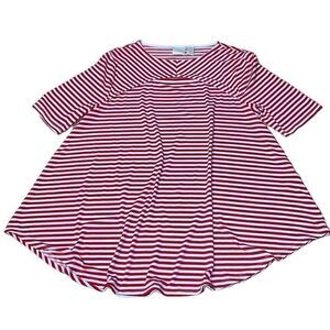 Chico’s Peek-a-boo neck swing Short sleeve top, red white stripe shirt, Medium